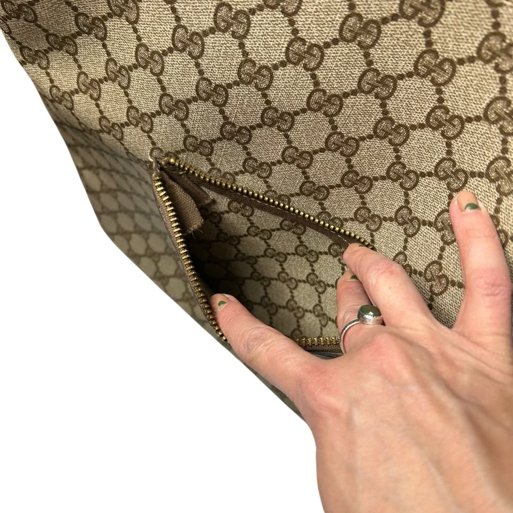 GUCCI Vintage GG Supreme Web Tote Bag Monogram Canvas Brown Leather Italy - Picture 8 of 16